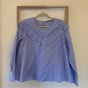 ZARA Cotton Ruffle Trim Top